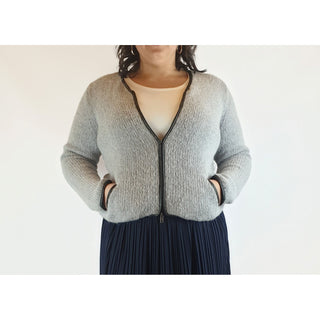 Elk grey alpaca/wool mix knit cardigan with black trim size L (best fits size 14) elk-grey-alpaca-wool-mix-knit-cardigan-with-black-trim-size-l-best-fits-size-14