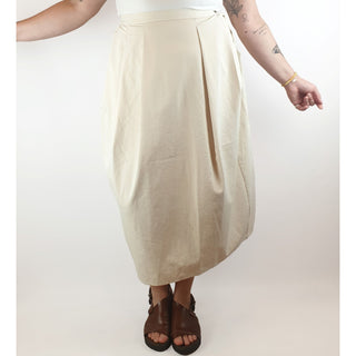 Muji cream pleated mid-calf length skirt size XL (best fits size 14) Muji preloved second hand clothes 1