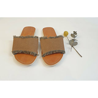 Brown denim slide on shoes with freyed edges size 39 Unknown preloved second hand clothes 2