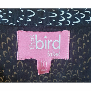 That Bird Label black print wrap style long sleeve dress size 10 that-bird-label-black-print-wrap-style-long-sleeve-dress-size-10