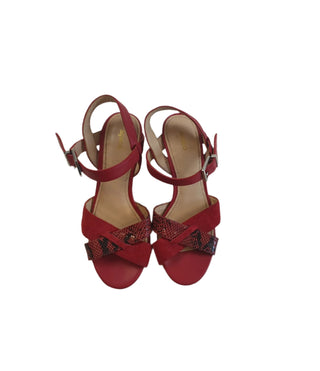 Mimco red leather strappy sandals with wooden heel size 37 Mimco preloved second hand clothes 1