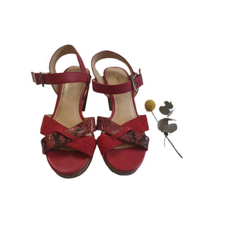 Mimco red leather strappy sandals with wooden heel size 37 Mimco preloved second hand clothes 4