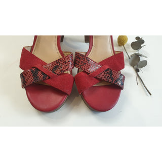 Mimco red leather strappy sandals with wooden heel size 37 Mimco preloved second hand clothes 5