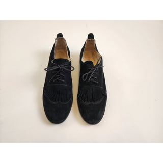 Baia Vista pre-owned black suede leather flat lace up brogues "Gabby" with front tassles size 38 Baia Vista preloved second hand clothes 1