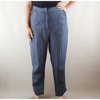 Alpha 60 second hand 100% linen denim look pinstripe pants size L (small fit, best fits size 12) Alpha 60 preloved second hand clothes 1