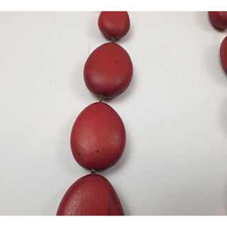 Elk red wooden chunky oval shaped beaded necklace Elk preloved second hand clothes 3