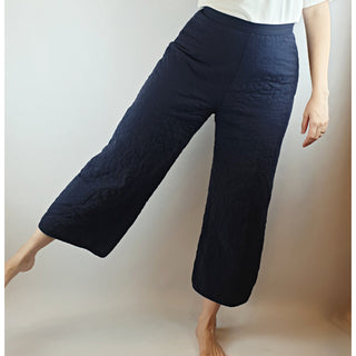 Alpha 60 pre-owned navy quilted wide leg pants with subtle flower stitching size S (best fits size 10) Alpha 60 preloved second hand clothes 1