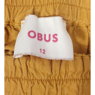 Obus mustard linen mix shorts with elastic waist band, and pockets size 12 Obus preloved second hand clothes 7