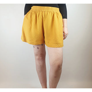 Obus mustard linen mix shorts with elastic waist band, and pockets size 12 Obus preloved second hand clothes 2