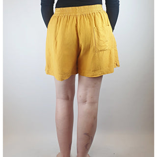 Obus mustard linen mix shorts with elastic waist band, and pockets size 12 Obus preloved second hand clothes 6