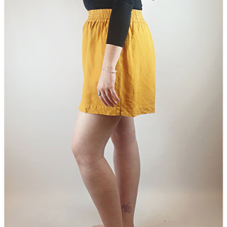 Obus mustard linen mix shorts with elastic waist band, and pockets size 12 Obus preloved second hand clothes 4