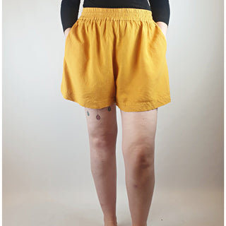 Obus mustard linen mix shorts with elastic waist band, and pockets size 12 Obus preloved second hand clothes 3