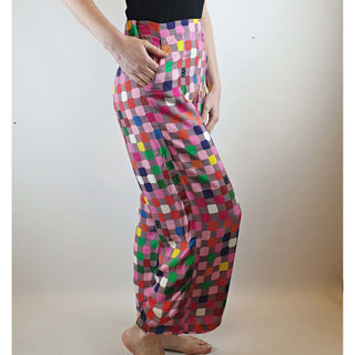 Doops pre-owned colourful square print light weight straight leg pants size XS (best fits size 6) Doops preloved second hand clothes 4