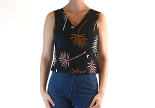 Gorman x Muirela Ruiz cropped black sleeveless top with fern print size 6 Gorman preloved second hand clothes 2