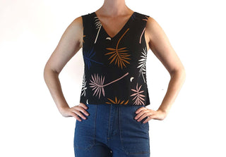 Gorman x Muirela Ruiz cropped black sleeveless top with fern print size 6 Gorman preloved second hand clothes 3