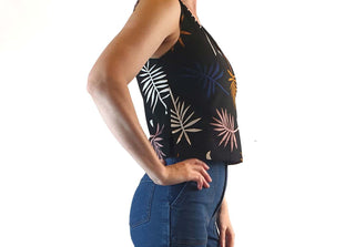 Gorman x Muirela Ruiz cropped black sleeveless top with fern print size 6 Gorman preloved second hand clothes 6