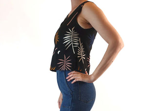 Gorman x Muirela Ruiz cropped black sleeveless top with fern print size 6 Gorman preloved second hand clothes 5