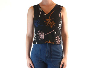 Gorman x Muirela Ruiz cropped black sleeveless top with fern print size 6 Gorman preloved second hand clothes 4