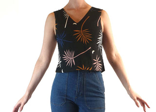 Gorman x Muirela Ruiz cropped black sleeveless top with fern print size 6 Gorman preloved second hand clothes 1