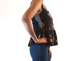 Obus black sleeveless top with stunning print and wooden buttons size 1 (best fits 6) Obus preloved second hand clothes 5