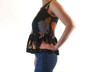 Obus black sleeveless top with stunning print and wooden buttons size 1 (best fits 6) Obus preloved second hand clothes 6