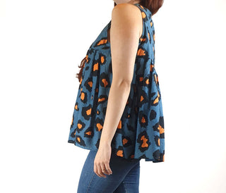 Gorman blue oversize sleeveless shirt top with animal print size 10 Gorman preloved second hand clothes 5