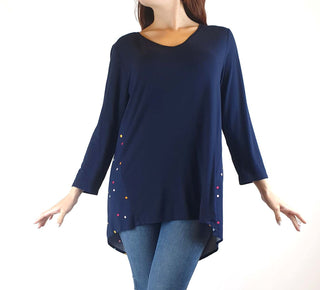 Elm navy 3/4 length sleeve top with polka dot detail size 10 Elm preloved second hand clothes 1