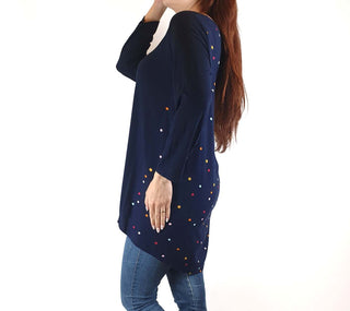 Elm navy 3/4 length sleeve top with polka dot detail size 10 Elm preloved second hand clothes 4