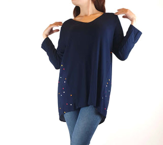 Elm navy 3/4 length sleeve top with polka dot detail size 10 Elm preloved second hand clothes 2