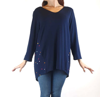 Elm navy 3/4 length sleeve top with polka dot detail size 10 Elm preloved second hand clothes 3