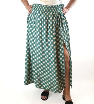 Lucy & Yak green and cream print skirt size 4XL (as new with tags) Lucy & Yak preloved second hand clothes 1