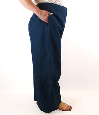 Elk deep blue 100% linen wide leg pants size 18 Elk preloved second hand clothes 7