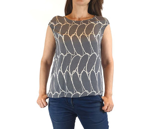 Elk grey print cap sleeve top size XS (fits 6-8) Elk preloved second hand clothes 2