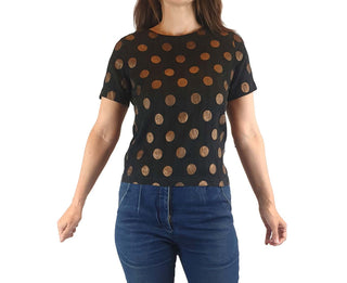 Gorman black raw silk top with gold polka dots size 10 (small fit, best fits 8) Gorman preloved second hand clothes 4