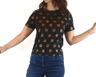 Gorman black raw silk top with gold polka dots size 10 (small fit, best fits 8) Gorman preloved second hand clothes 1