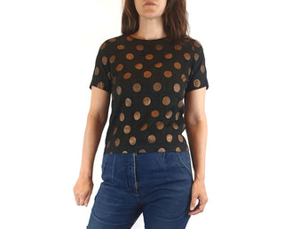 Gorman black raw silk top with gold polka dots size 10 (small fit, best fits 8) Gorman preloved second hand clothes 3