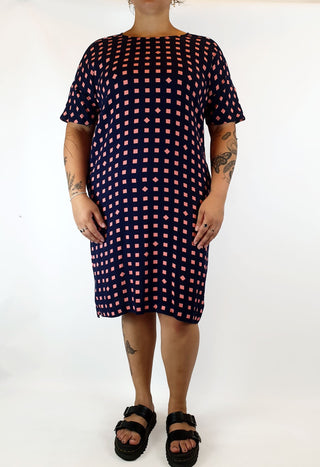 Elk navy and pink check print dress size L Elk preloved second hand clothes 3
