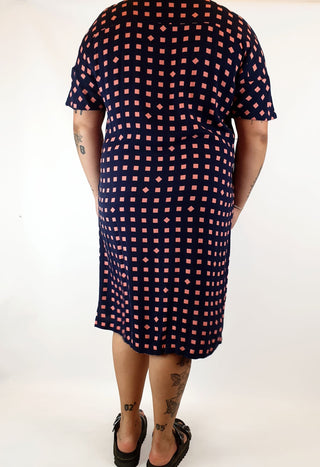 Elk navy and pink check print dress size L Elk preloved second hand clothes 10