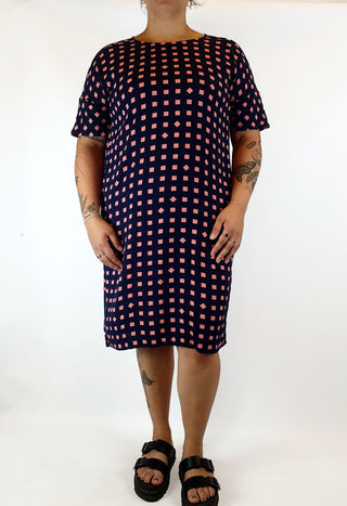 Elk navy and pink check print dress size L Elk preloved second hand clothes 6
