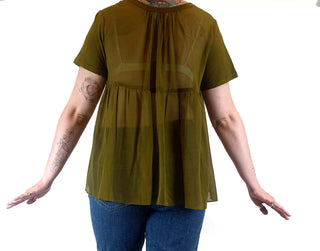 Gorman green cotton top with semi-sheer back detail size 12 Gorman preloved second hand clothes 8