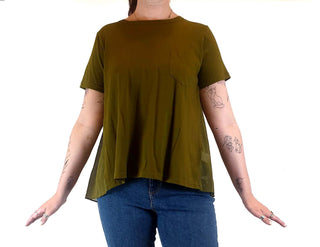 Gorman green cotton top with semi-sheer back detail size 12 Gorman preloved second hand clothes 1