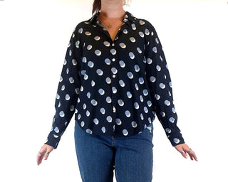 Trenery navy cotton mix shirt with polka dot print size L (best fits size 12-small 14) Trenery preloved second hand clothes 3