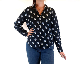 Trenery navy cotton mix shirt with polka dot print size L (best fits size 12-small 14) Trenery preloved second hand clothes 2