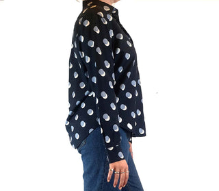 Trenery navy cotton mix shirt with polka dot print size L (best fits size 12-small 14) Trenery preloved second hand clothes 4