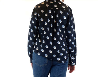 Trenery navy cotton mix shirt with polka dot print size L (best fits size 12-small 14) Trenery preloved second hand clothes 6