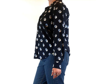 Trenery navy cotton mix shirt with polka dot print size L (best fits size 12-small 14) Trenery preloved second hand clothes 5