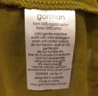 Gorman green cotton top with semi-sheer back detail size 12 Gorman preloved second hand clothes 12