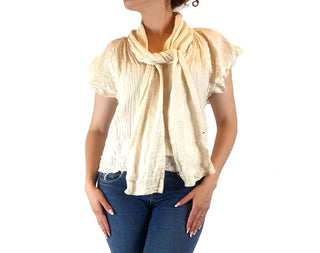 Aje cream silk-linen mix short sleeve top with beautiful front drape size 10 Aje preloved second hand clothes 1