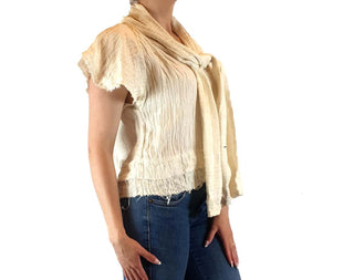 Aje cream silk-linen mix short sleeve top with beautiful front drape size 10 Aje preloved second hand clothes 6