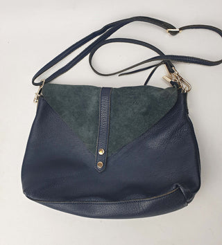 Navy leather bag with blue suede front detail Unknown preloved second hand clothes 6